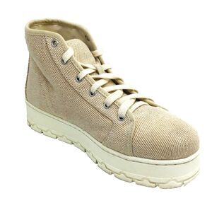 Zara TRF Platform Shoes Womens 37 US 6.5 Shoe High Top Sneakers Beige Canvas
